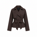 Women's Cropped Double Breasted Trench Jacket Tie Waist Structured Lapel Coat