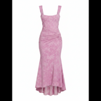 Women's Floral Corset Maxi Dress Asymmetric Fishtail Hem Sculpted Fit