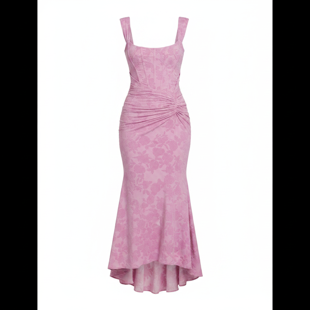 Women's Floral Corset Maxi Dress Asymmetric Fishtail Hem Sculpted Fit