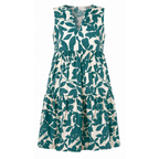 Women’s floral V-neck sleeveless tiered mini dress, green leaf pattern