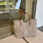 Women's Structured Large Shoulder Bag Contrast Stitching Synthetic Leather Two Tone Handles