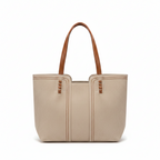 Women's Structured Large Shoulder Bag Contrast Stitching Synthetic Leather Two Tone Handles