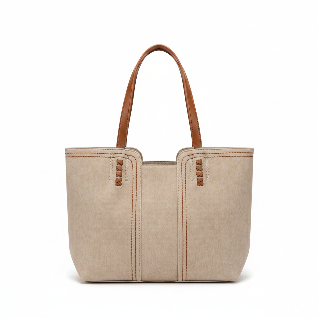 Women's Structured Large Shoulder Bag Contrast Stitching Synthetic Leather Two Tone Handles