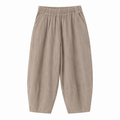 Women's relaxed-fit leisure pants, light khaki, elastic waistband, full-length loose legs