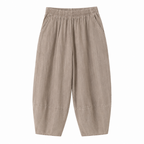 Women's relaxed-fit leisure pants, light khaki, elastic waistband, full-length loose legs