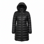Women's Quilted Long Hooded Jacket Zip Front Straight Cut Matte Finish