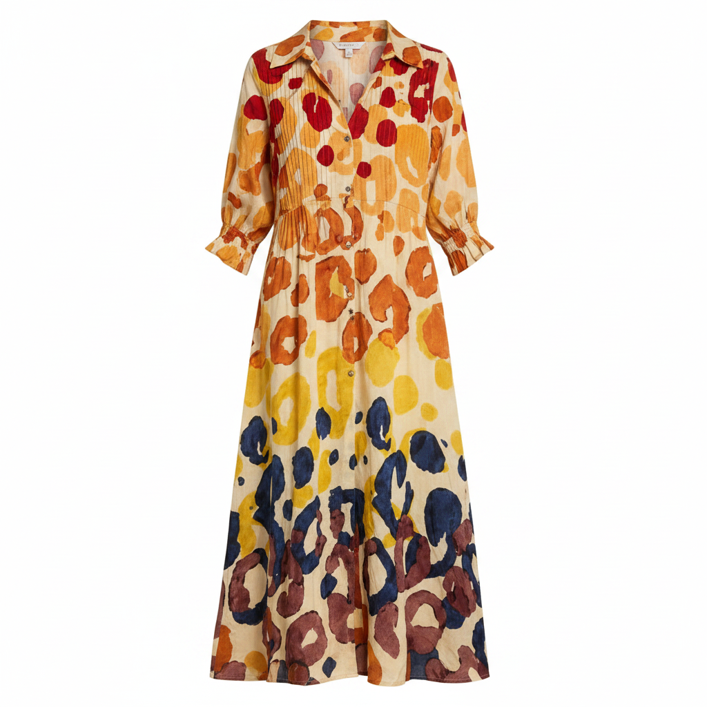 Women's Printed Button Front Shirt Dress Relaxed Flowing Fit