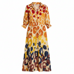 Women's Printed Button Front Shirt Dress Relaxed Flowing Fit