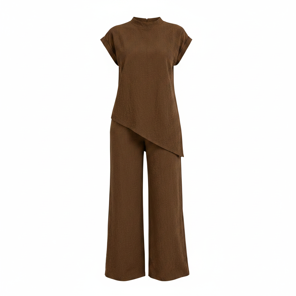 Women's Relaxed Co-Ord Set Asymmetric Wrap Top Wide Leg Trousers Tailored Fit