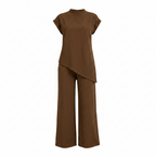 Women's Relaxed Co-Ord Set Asymmetric Wrap Top Wide Leg Trousers Tailored Fit