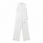 Women's Sleeveless Co-Ord Set High Neck Button Top Wide Leg Trousers Tailored Fit