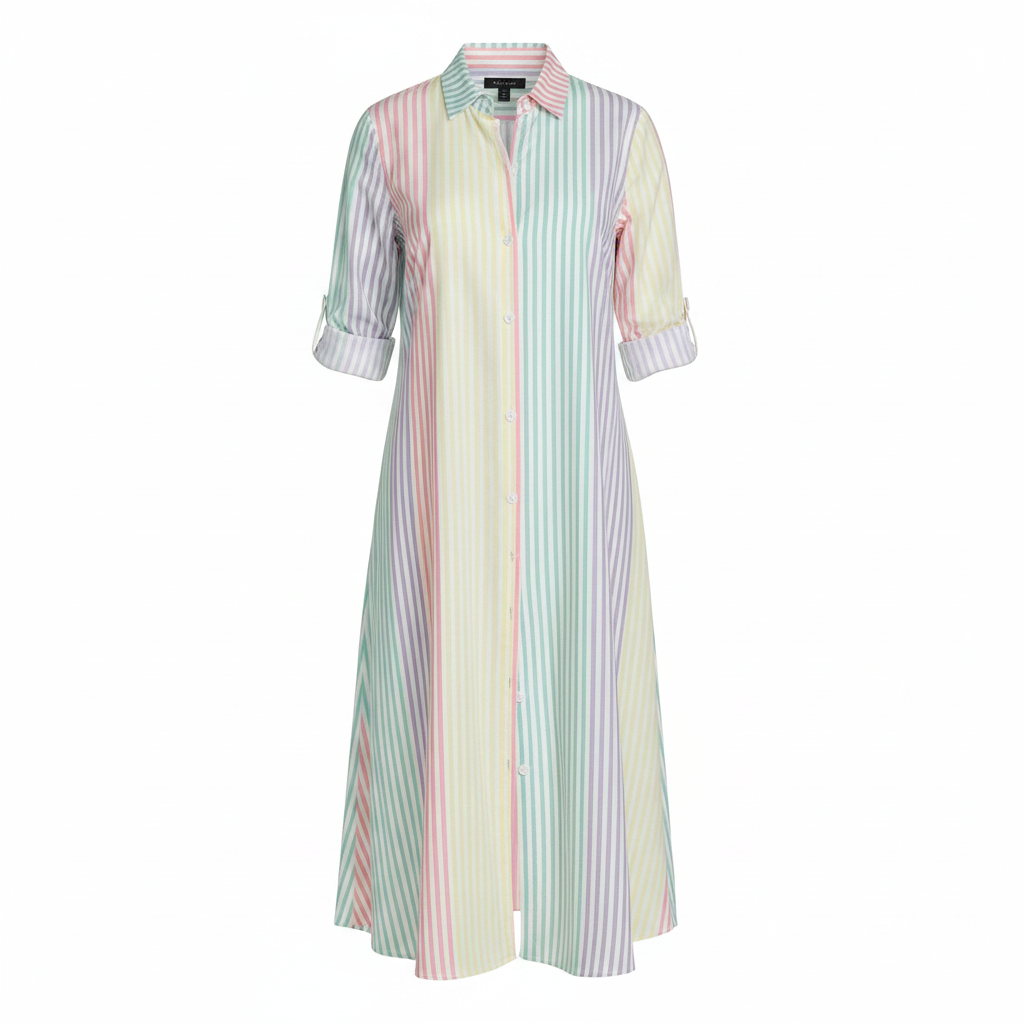 Women's Striped Collared Shirt Maxi Dress Long Sleeve Button Front Relaxed Fit