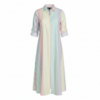 Women's Striped Collared Shirt Maxi Dress Long Sleeve Button Front Relaxed Fit