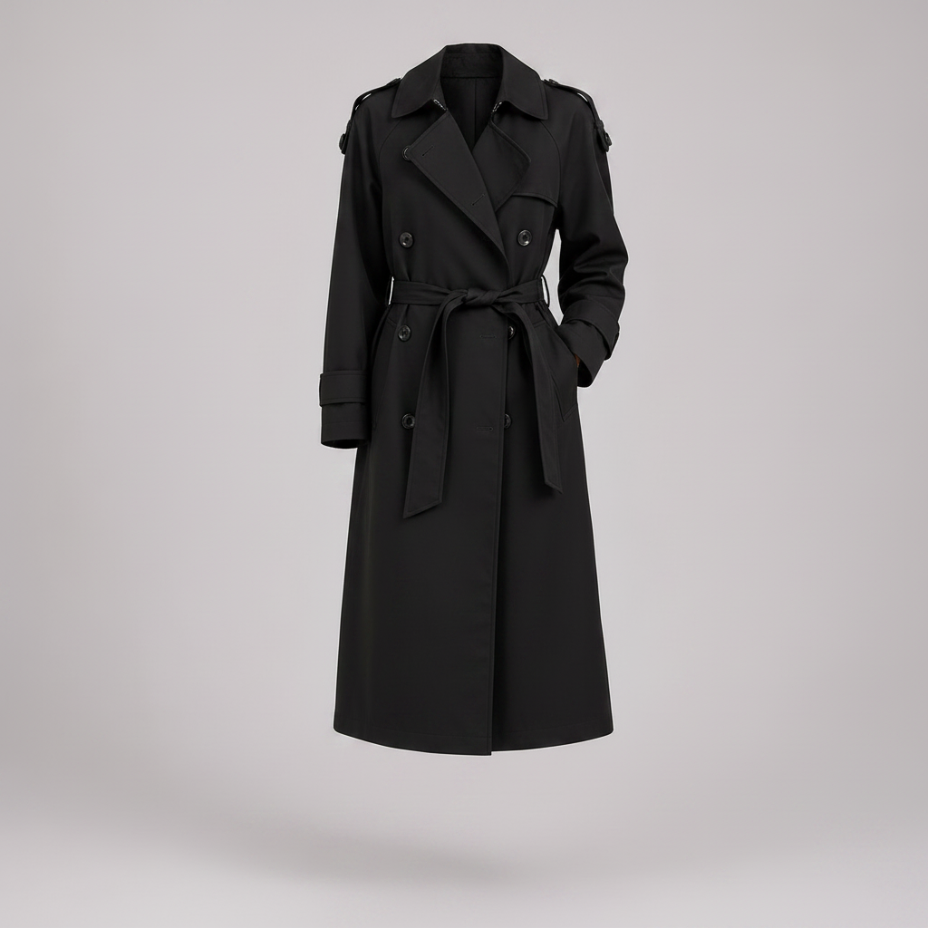 Women's Tailored Longline Trench Coat Double Breasted Waist Belt Lapel Collar