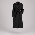 Women's Tailored Longline Trench Coat Double Breasted Waist Belt Lapel Collar
