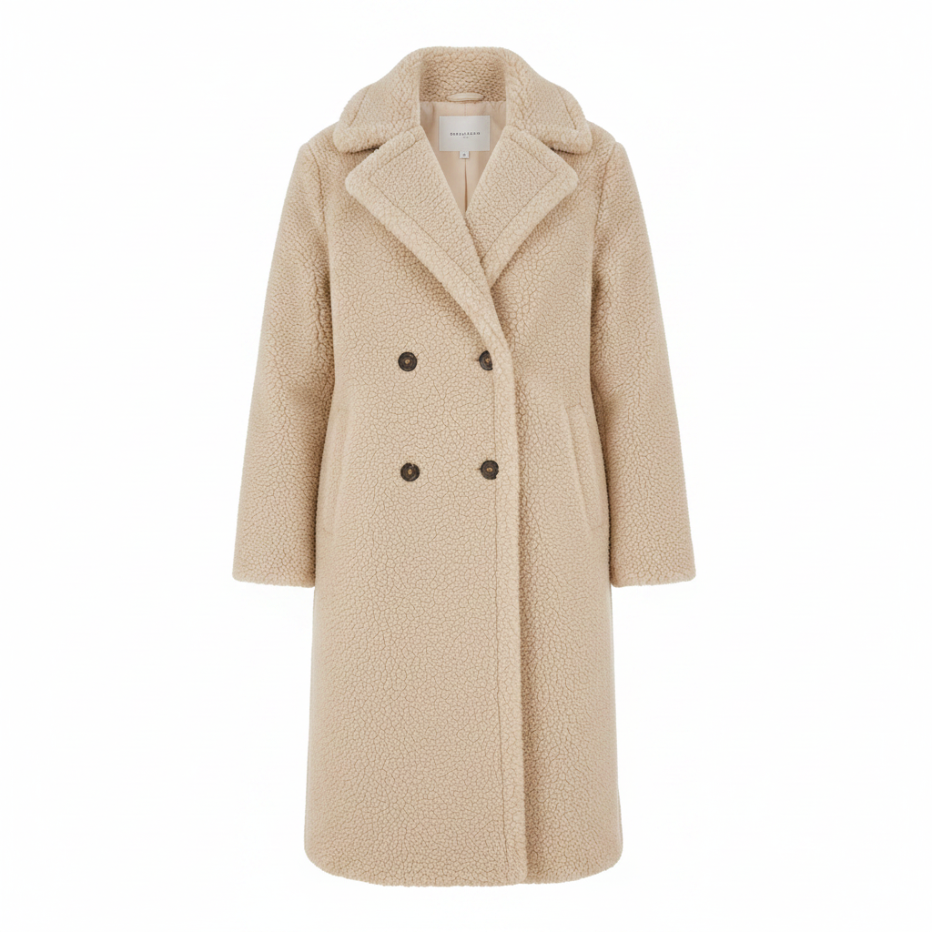 Women's Teddy Longline Faux Fur Coat Double Breasted Oversized Collar Relaxed Fit