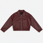 Women's Cropped Zip Leather Jacket Oversized Pointed Collar Relaxed Fit