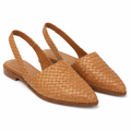 Woven flat slip-on mules, open heel, light brown with cushioned footbed