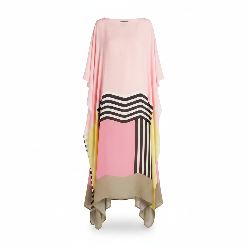 Women's Geometric Color Block Batwing Sleeve Caftan Maxi Dress Relaxed Flowy Fit