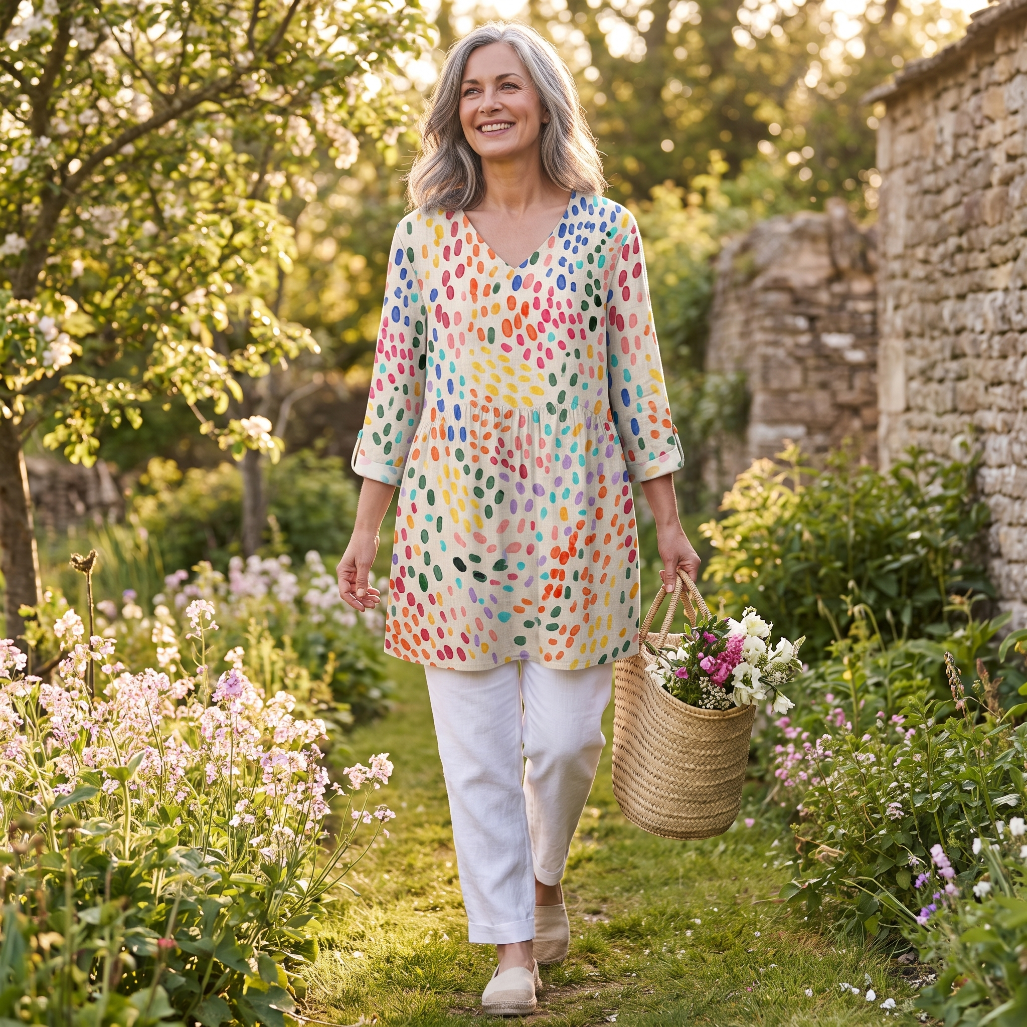 Women's Lightweight Fluid V-Neck Long Blouse Relaxed Drape