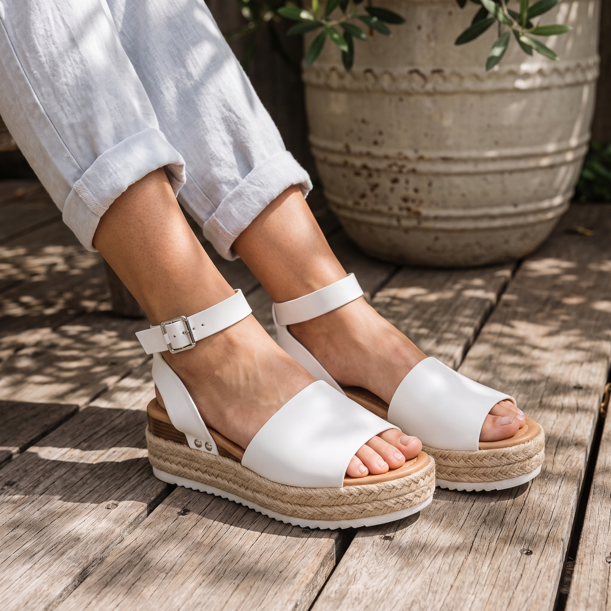 Women's Jute Wrapped Wedge Platform Sandals Cushioned Footbed Ankle Strap