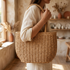 Women's Woven Structured Tote Bag Spacious Interior Bow Detail Lightweight Casual