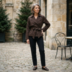 Women's Cropped Double Breasted Trench Jacket Tie Waist Structured Lapel Coat