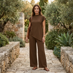 Women's Relaxed Co-Ord Set Asymmetric Wrap Top Wide Leg Trousers Tailored Fit