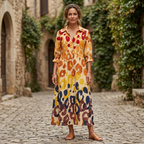 Women's Printed Button Front Shirt Dress Relaxed Flowing Fit